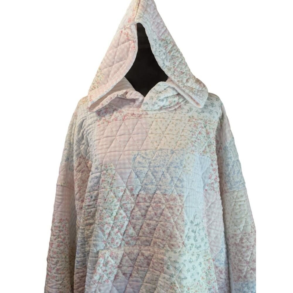 Perch by Blu Pepper Pastel Floral Quilted Patchwork Hoodie Sweatshirt, Size 1X - Picture 2 of 6